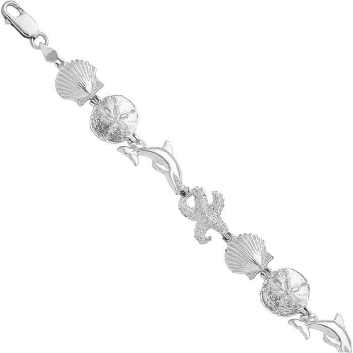 925 Sterling Silver Sea Life Chain Charm Bracelet