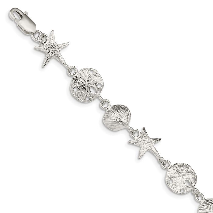 925 Sterling Silver Seashells Chain Charm Bracelet