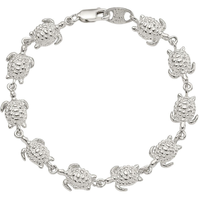 925 Sterling Silver Sea Turtles Chain Charm Bracelet