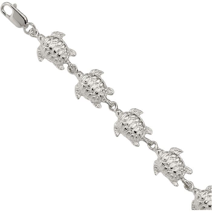 925 Sterling Silver Sea Turtles Chain Charm Bracelet