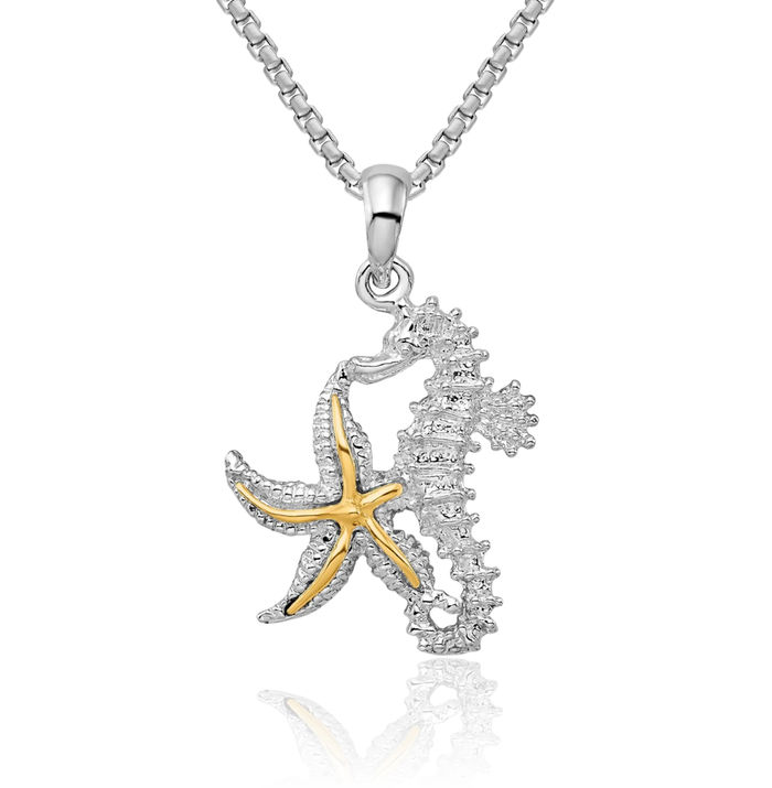 925 Sterling Silver Seahorse Starfish Necklace Chain Pendant Charm