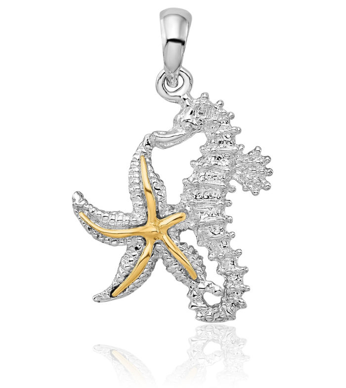 925 Sterling Silver Seahorse Starfish Necklace Chain Pendant Charm