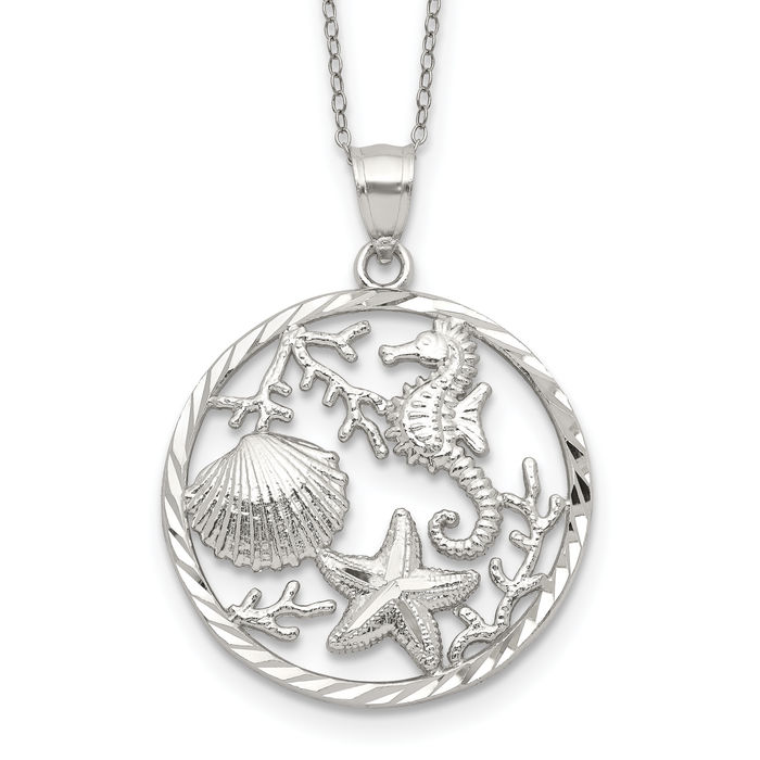 925 Sterling Silver Seahorse Starfish Shell Chain Necklace