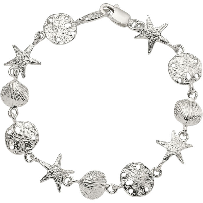 925 Sterling Silver Seashells Chain Charm Bracelet