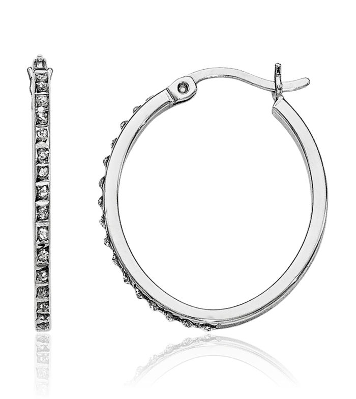 925 Sterling Silver Set of 3 Oval Round Diamond Medium Hoop Earrings