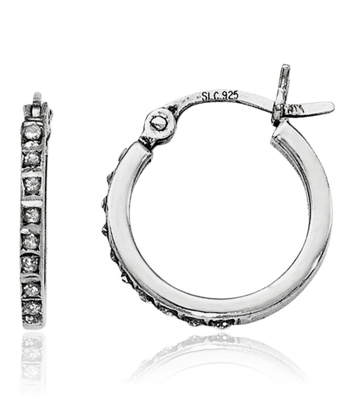 925 Sterling Silver Set of 3 Oval Round Diamond Medium Hoop Earrings