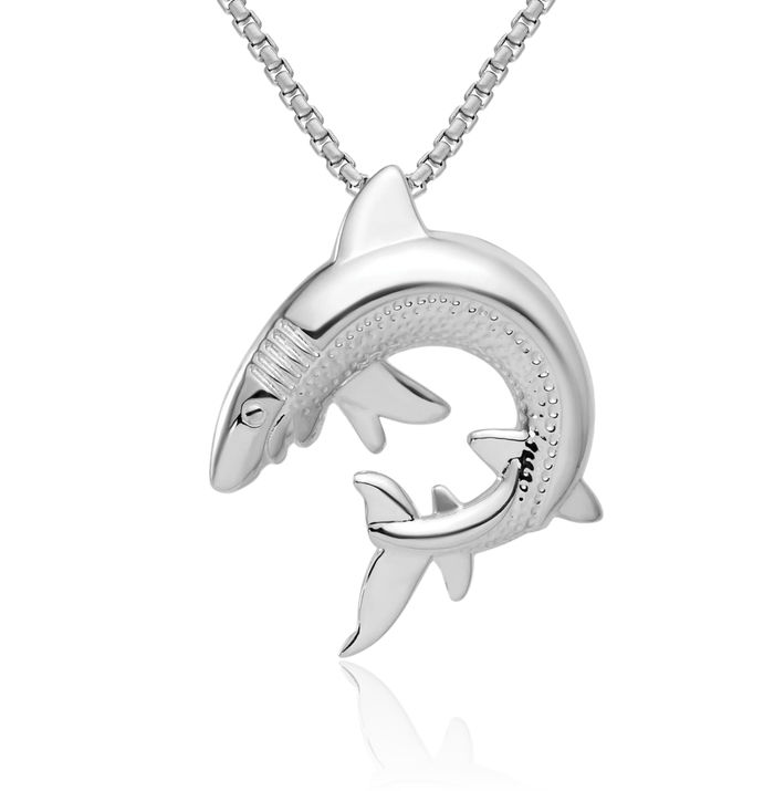 925 Sterling Silver Shark Floating Chain Slide Pendant Necklace Charm