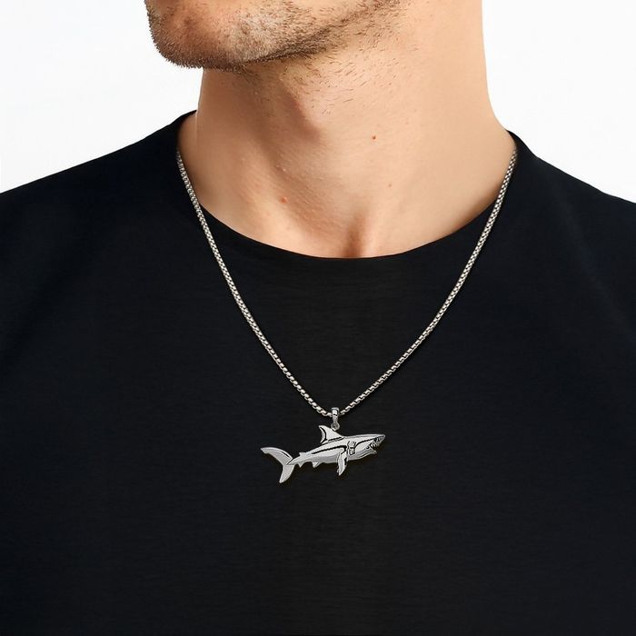 925 Sterling Silver Shark Necklace Chain Pendant Charm