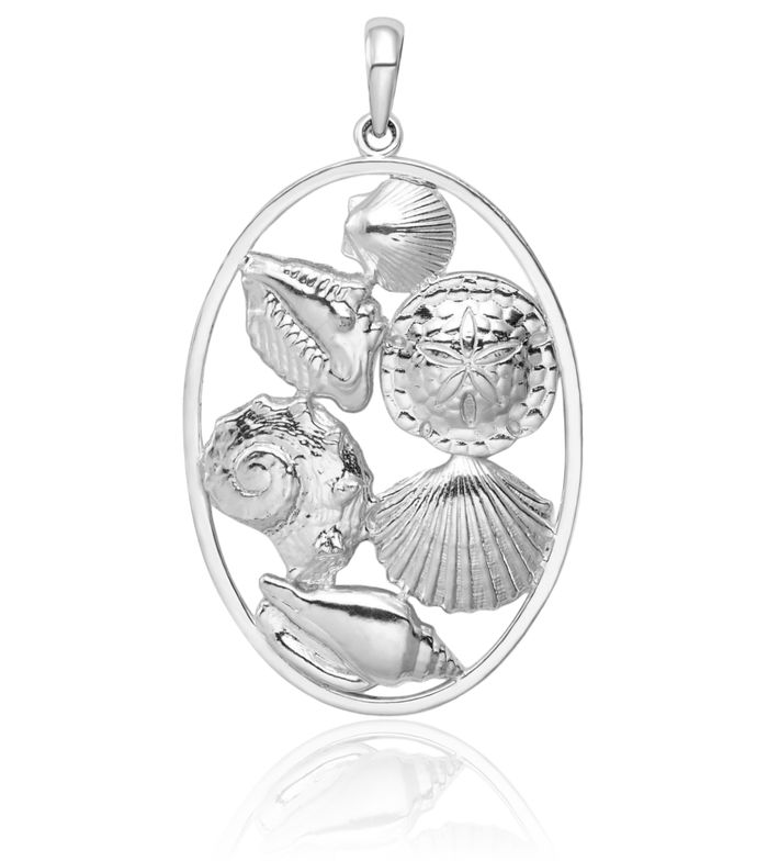 925 Sterling Silver Shells Oval Necklace Chain Pendant Charm
