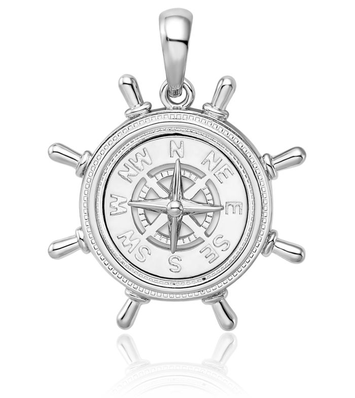 925 Sterling Silver Ships Wheel North Star Compass Necklace Nautical Charm Pendant