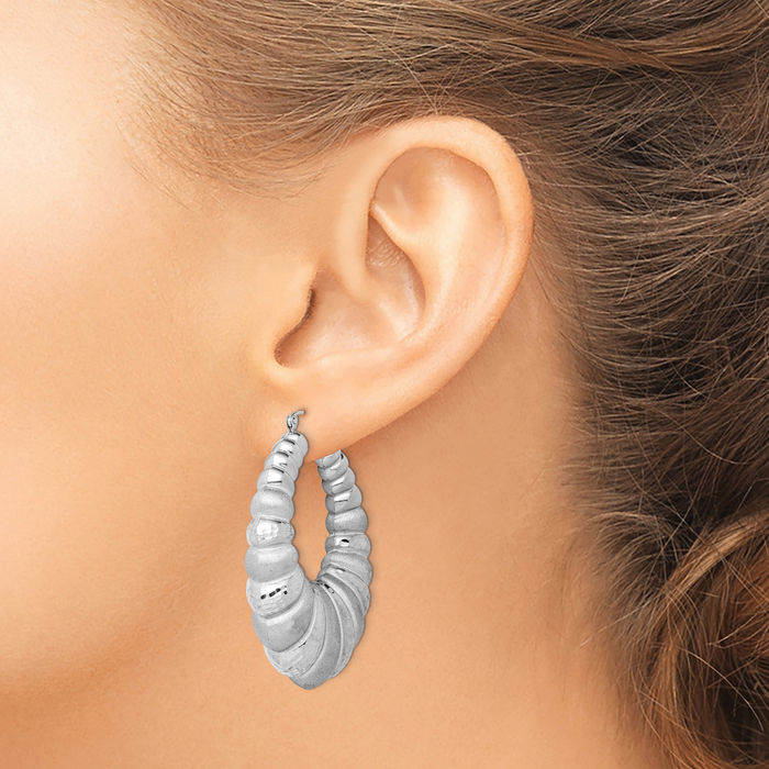 925 Sterling Silver Shrimp Oval Large Hoop Earrings