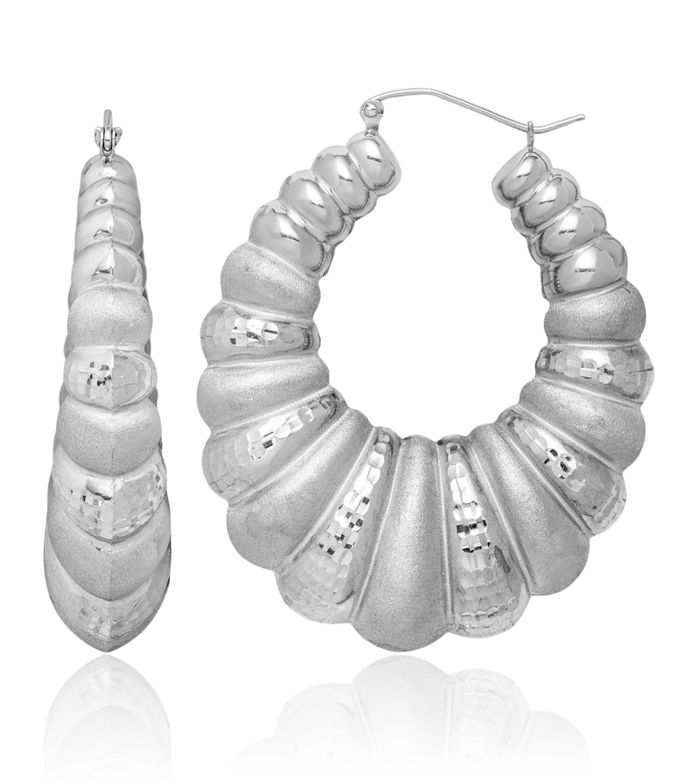 925 Sterling Silver Shrimp Oval Large Hoop Earrings