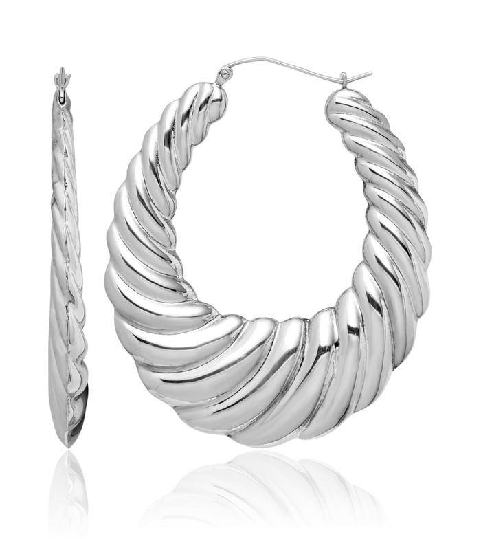 925 Sterling Silver Shrimp Oval Large Hoop Earrings