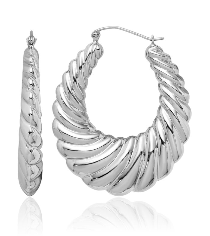 925 Sterling Silver Shrimp Oval Large Hoop Earrings