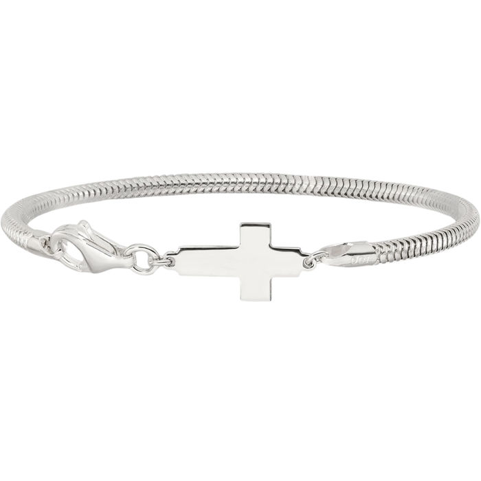 925 Sterling Silver Sideways Holy Cross Chain Charm Bracelet