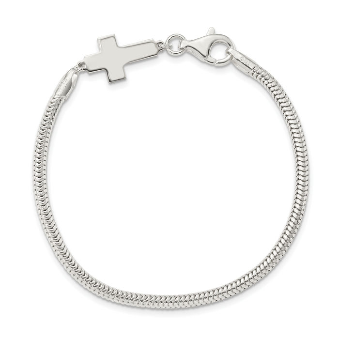925 Sterling Silver Sideways Holy Cross Chain Charm Bracelet