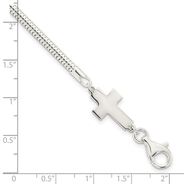 925 Sterling Silver Sideways Holy Cross Chain Charm Bracelet