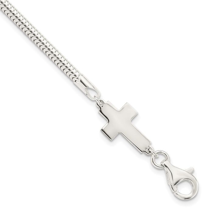 925 Sterling Silver Sideways Holy Cross Chain Charm Bracelet