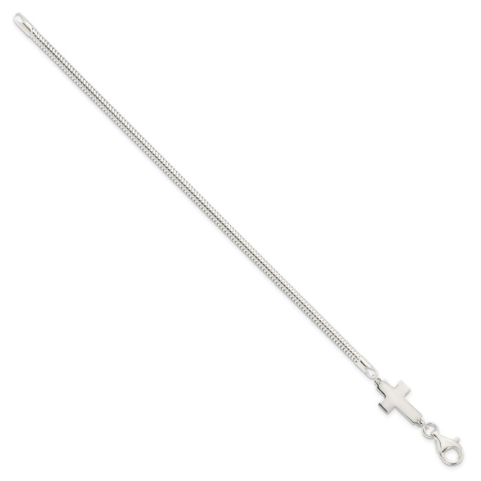 925 Sterling Silver Sideways Holy Cross Chain Charm Bracelet