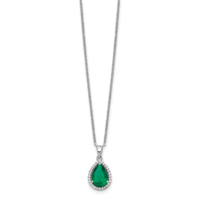 925 Sterling Silver Green Emerald Cubic Zirconia CZ Chain Necklace Gemstone Pendant Charm May Birthstone Jewelry