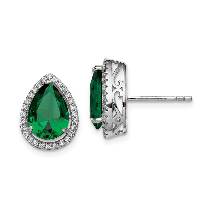 925 Sterling Silver Green Emerald Cubic Zirconia CZ Stud Earrings May Birthstone Jewelry