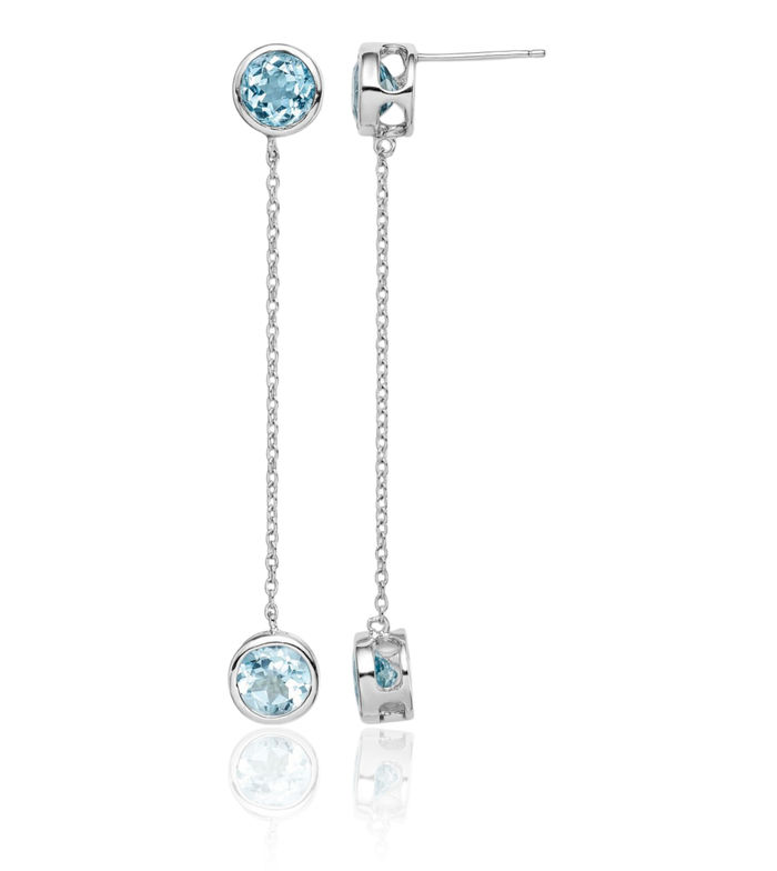 925 Sterling Silver Sky Blue Topaz Chain Post Drop Dangle Earrings