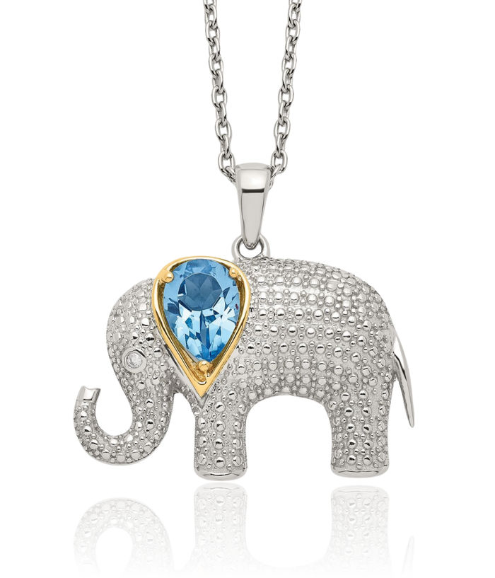 925 Sterling Silver Sky Blue Topaz Diamond Elephant Necklace Chain Gemstone Pendant Charm