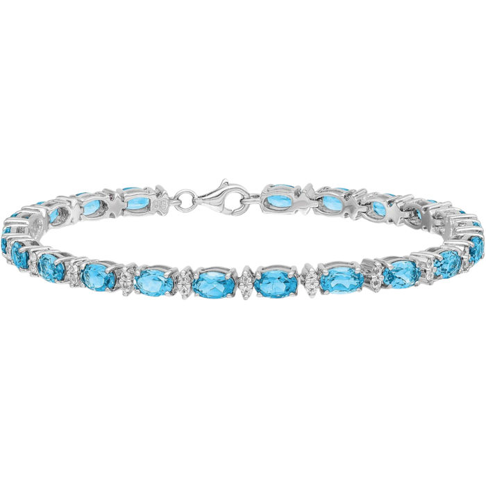 925 Sterling Silver Sky Swiss Blue White Topaz Chain Gemstone Tennis Bracelet