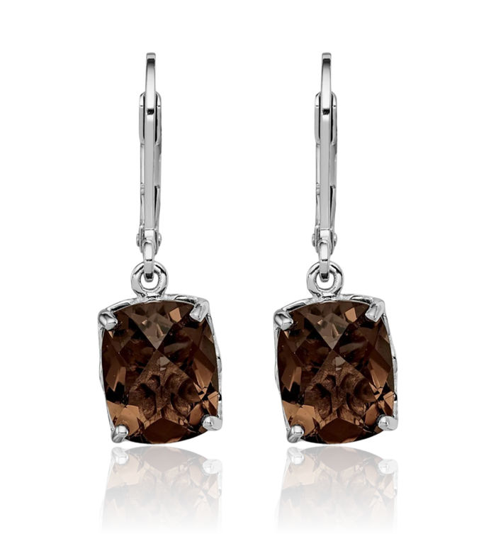 925 Sterling Silver Brown Smoky Quartz Drop Dangle Earrings