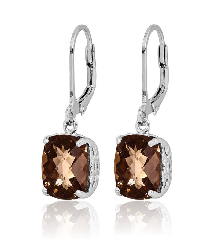 925 Sterling Silver Brown Smoky Quartz Drop Dangle Earrings