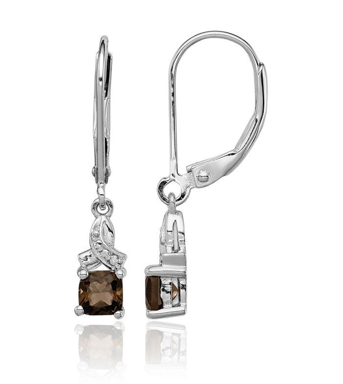 925 Sterling Silver Brown Smoky Quartz Diamond Drop Dangle Earrings