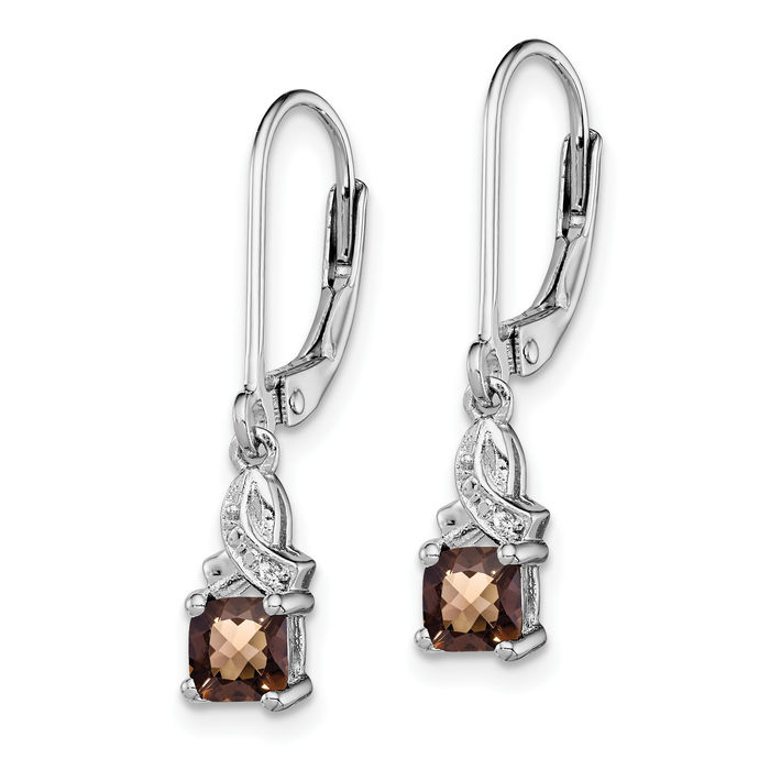 925 Sterling Silver Brown Smoky Quartz Diamond Drop Dangle Earrings