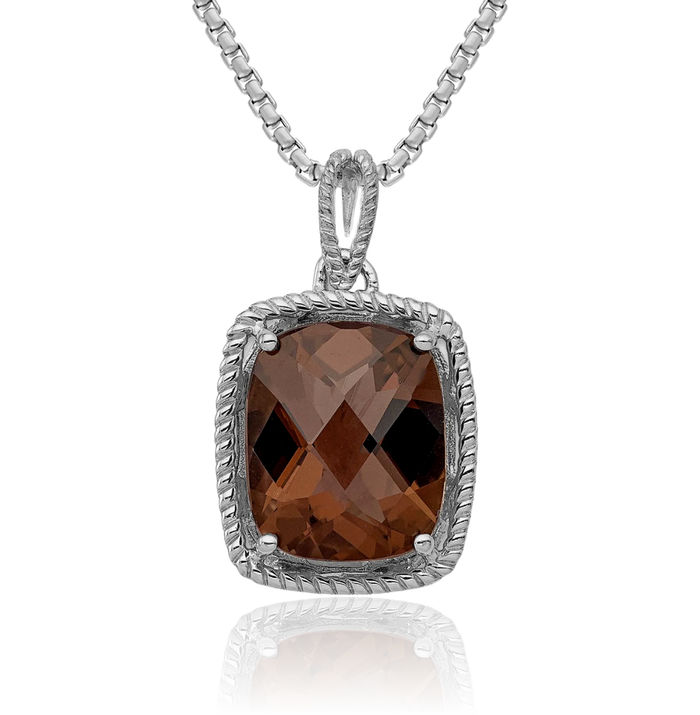 925 Sterling Silver Brown Smoky Quartz Necklace Charm Gemstone Pendant