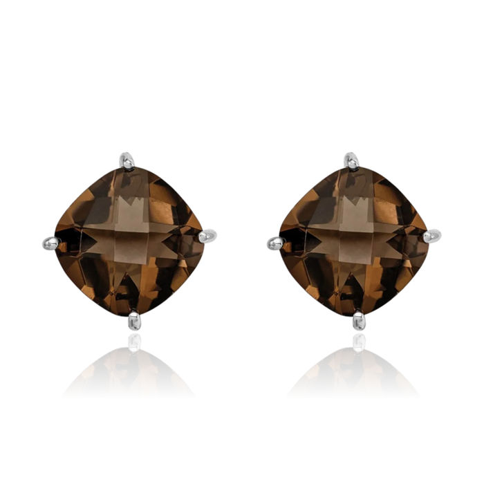 925 Sterling Silver Brown Smoky Quartz Studs Gemstone Earrings