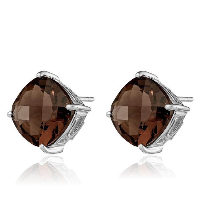 925 Sterling Silver Brown Smoky Quartz Studs Gemstone Earrings