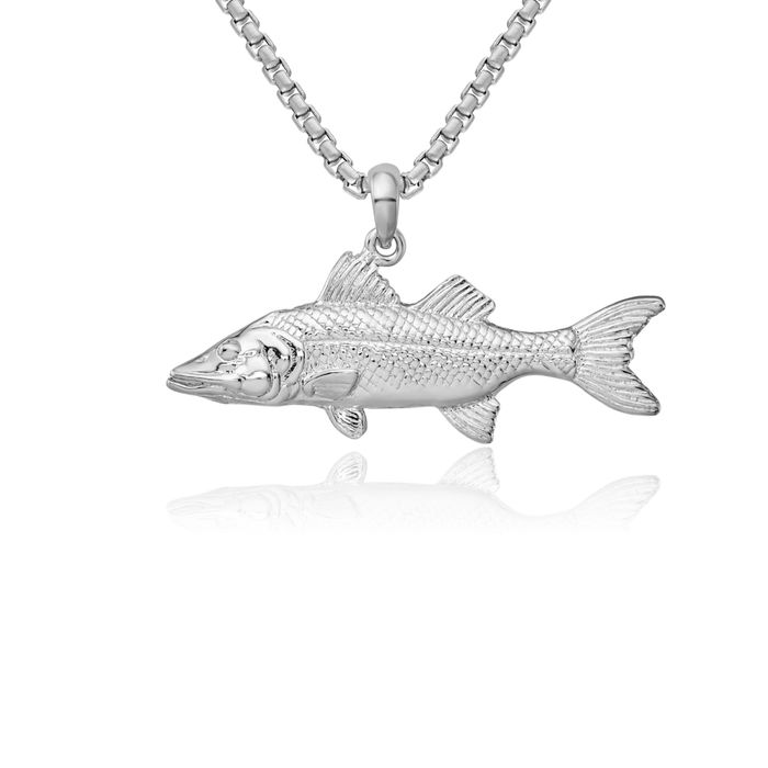 925 Sterling Silver Snook Fish Necklace Chain Pendant Charm