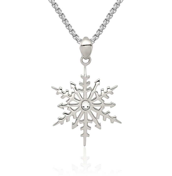 925 Sterling Silver Snowflake Rhinestone Crystals Necklace Chain Pendant Charm