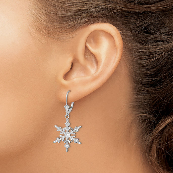 925 Sterling Silver Snowflake Drop Dangle Earrings