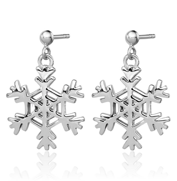 925 Sterling Silver Snowflake Stud Earrings Necklace Chain Pendant Charm Set