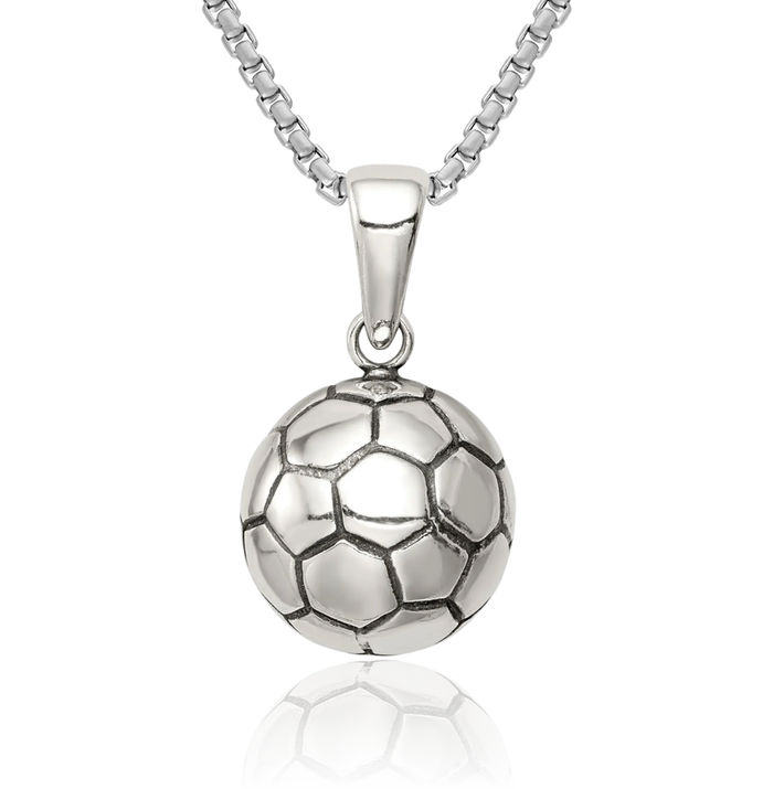 925 Sterling Silver Vintage Soccer Ball Necklace Charm Sports Pendant