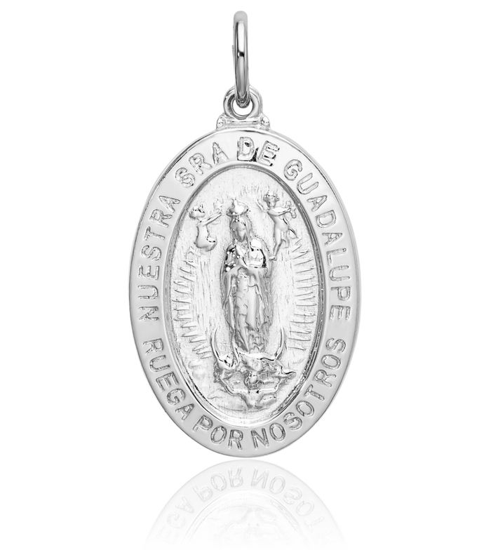 925 Sterling Silver Spanish Our Lady of Guadalupe Virgin Mary Medal Necklace Virgencita Maria Rosa Pendant Catholic Christian Holy Mother Medallion Charm