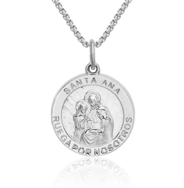 925 Sterling Silver Spanish Saint Anne Medal Necklace Chain Pendant Charm