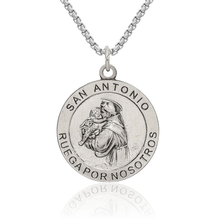 925 Sterling Silver Vintage Spanish Saint Anthony Medal Necklace Chain Pendant Charm