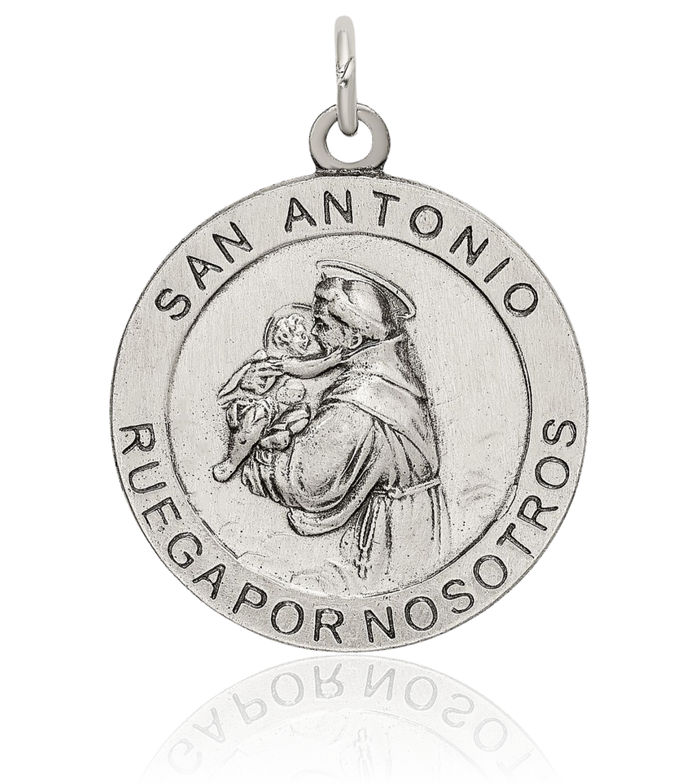 925 Sterling Silver Vintage Spanish Saint Anthony Medal Necklace Chain Pendant Charm
