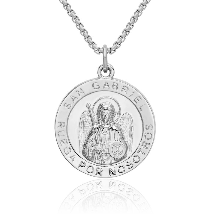 925 Sterling Silver Spanish Saint Gabriel Medal Necklace Chain Pendant Charm