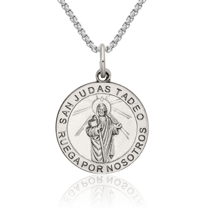 925 Sterling Silver Vintage Spanish San Judas Tadeo St Jude Patron Saint Thaddeus Medal Necklace Chain Pendant Charm