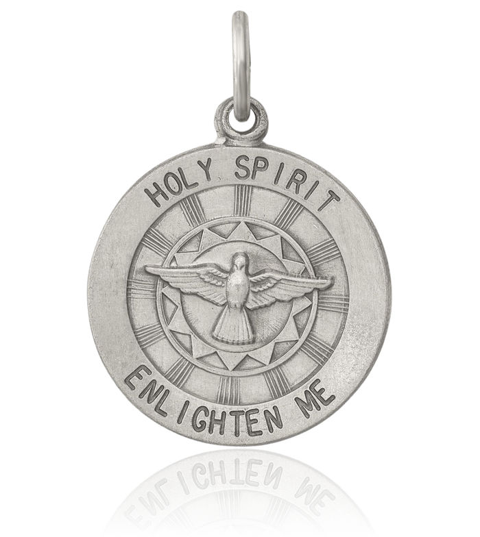 925 Sterling Silver Vintage Holy Spirit Medal Necklace Chain Pendant Charm