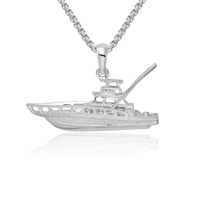 925 Sterling Silver Sportfishing Boat Necklace Chain Pendant Charm