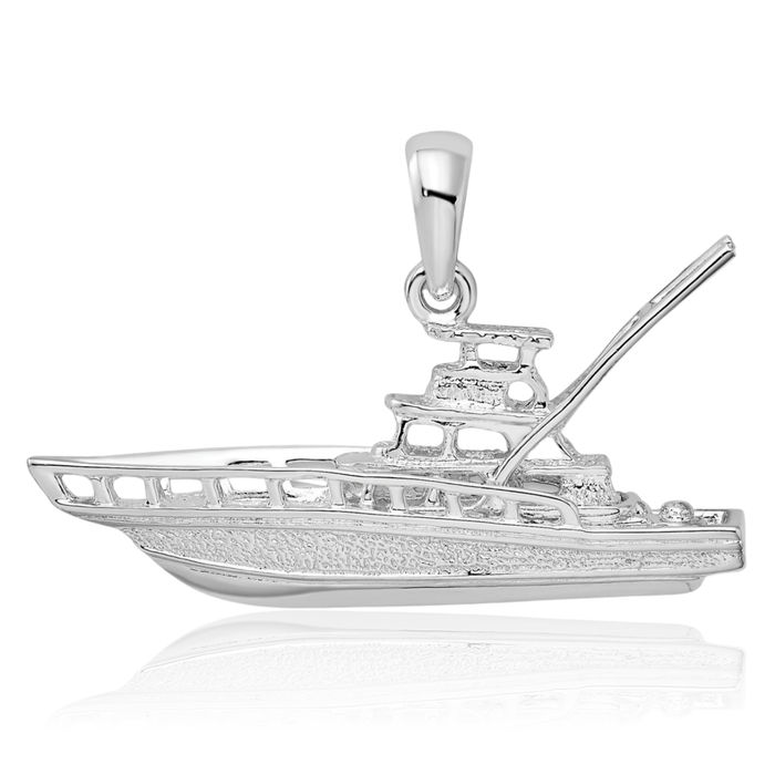 925 Sterling Silver Sportfishing Boat Necklace Chain Pendant Charm