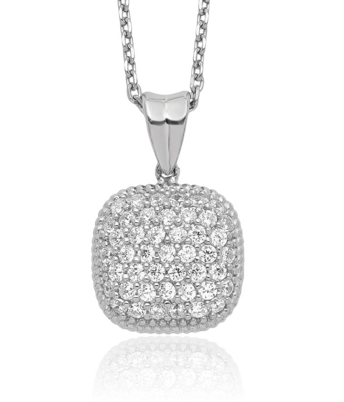 925 Sterling Silver Square Geometric Cubic Zirconia CZ Chain Necklace